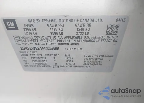 2015 GMC Terrain Sle-2 z USA, uszkodzony, nr VIN 2GKFLWEK1F6359408